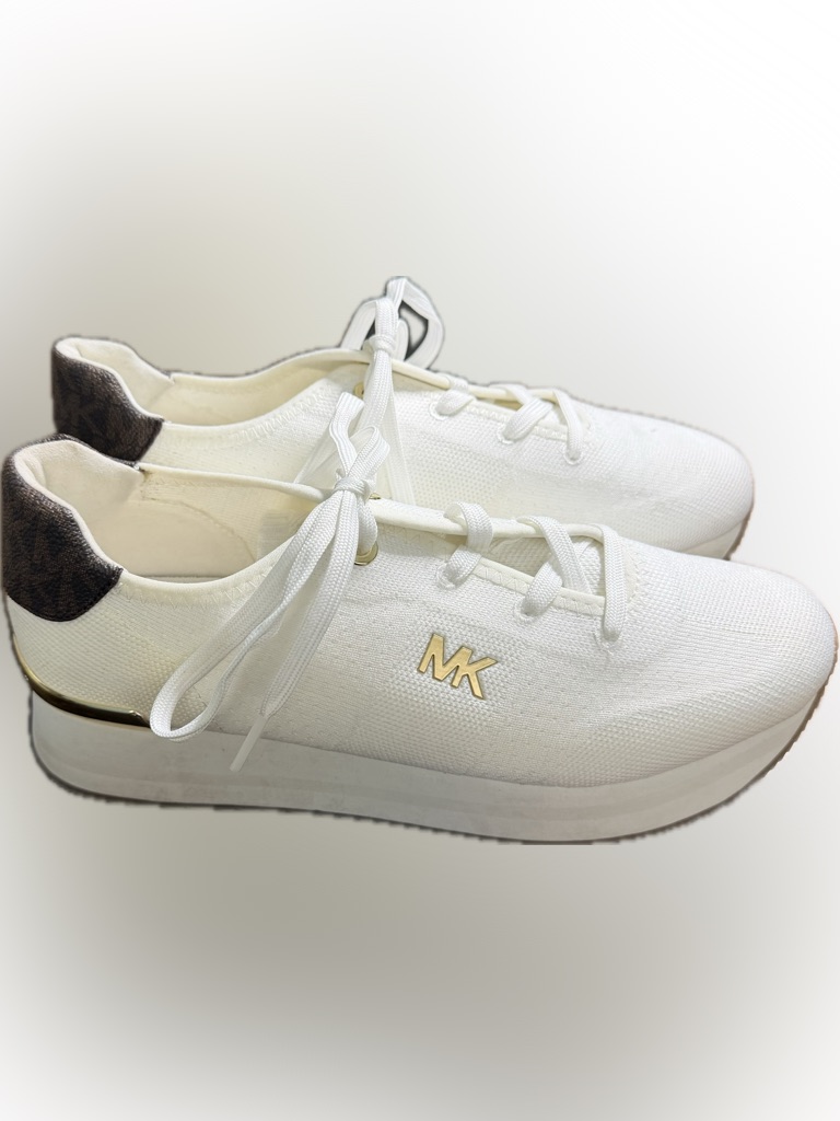 Michael Kors White Canvas Sneakers With Gold Mk Accent